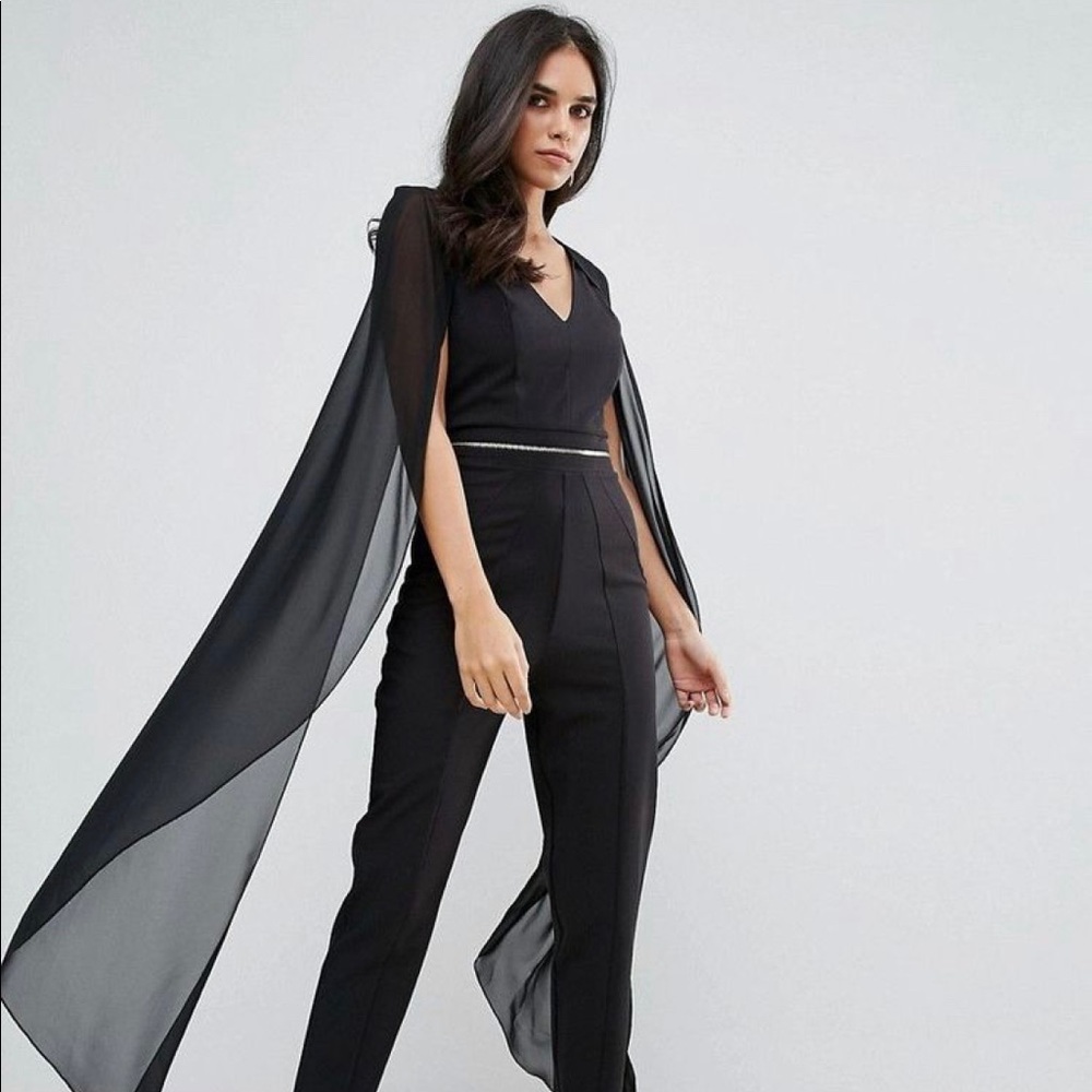 Black pantsuit with cape